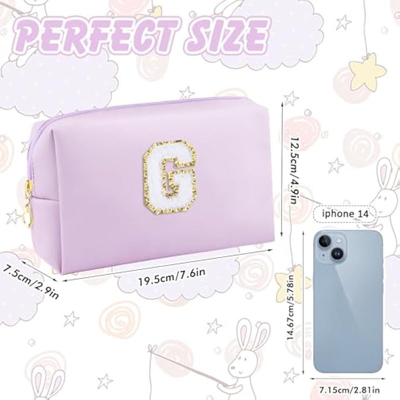 URSKYTOUS Gifts for Girls Initial Makeup Bag Personalized Cosmetic Bag with Zipper Cute Travel Toiletry Bag Waterproof PU Preppy Makeup Pouch Birthday Gift for Teen Girls Women(Purple G) - Image 4